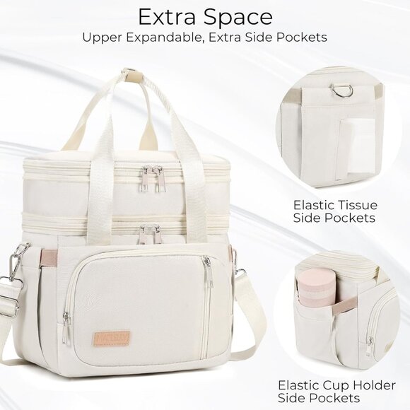 Double Deck Insulated Lunch Box for Men & Women, Leakproof Tote (White) - Picture 7 of 8